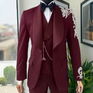 3 Piece Mens Suit Slim Fit Groom Tuxedo Handmade Beads Applique Customized Wedding Formal Tailored Party Wear Jacket Vest Pants