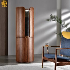 Italian minimalist North American black walnut solid wood wine decorative cabinet open door round revolving round wine cabinet