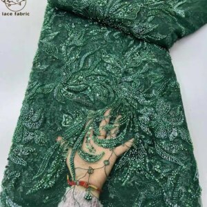 Green African Sequins Beads Lace Fabric 2025 High Quality Lace Material French Nigerian Groom Lace Fabrics For Women Party Dress