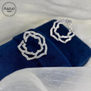 Aazuo Fine Jewelry 18K Orignal White Gold Natrual Diamonds 0.75ct Fairy Big Flower Stud Earrings Gifted For Women Senior Banquet