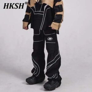 HKSH Autumn New Men’s Tide Dark Waste Land Style Reflective Edge Profile Geometric Knife Cut Casual Cargo Pants Chic Punk HK2735