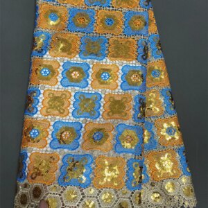 High Quality African Lace Fabric 2024 French Net Sequins Fabric Sewing Embroidered Lace Yellow Nigerian Lace Fabric 5Yards