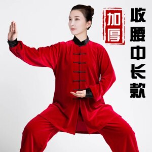 Tai Ji Suit Martial Arts Women’s New High-End Thickening Velvet Exercise Clothing Men’s Spring, Autumn and Winter Mid-Length