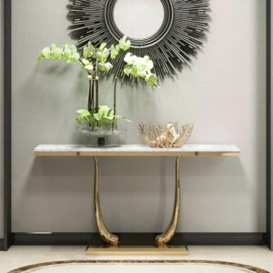 Modern Luxury Gold Stainless Steel Marble Top Hallway Table Living Room Console Tables For Home Hotel