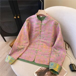 New Chinese style button brocade patchwork coat Middle East sweet