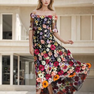 A-Line Wedding Guest Dresses Floral Dress Semi Formal Garden Party Floor Length Off Shoulder Embroidery 2025 free customized