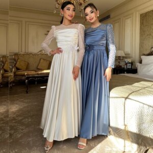 Customized Satin Sequined Birthday A-line O-Neck Bespoke Occasion Gown Midi Dresses