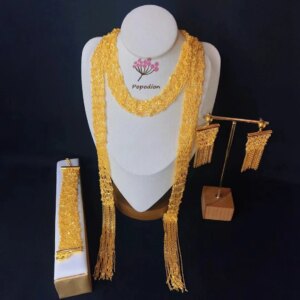 New Dubai 24K Gold Plated Bracelet Necklace Earrings for Women’s Romantic Wedding High End Gift Party Jewelry Set DD10589