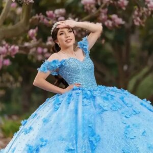 Customized Sky Blue Glamorous Quinceanera Dresses Appliques Beads Off the Shoulder Lace up Vestidos De 15 Anos De Dos Piezas