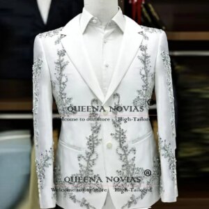 Luxury Groom Wedding Tuxedo Diamond Beaded Stone Prom Blazer Customized 2-Piece Man Formal Banquet Dinner Party Men’S Suit 2025