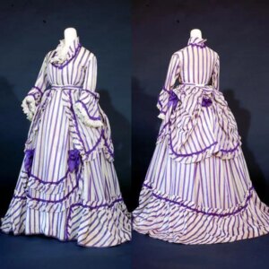1860s Victorian Fashion Dress Women Classic Purple Stripe Dress Adult Palace Long Victorian Dress Fantasy Party Costume