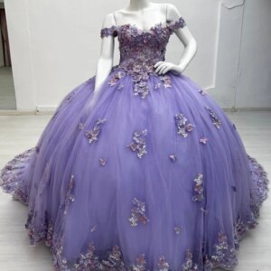 Lavender Princess Quinceanera Dresses Birthday Party Ball Gawn Dress Sweet 16 Years Appliques Lace Beading Tull Vestidos De 15