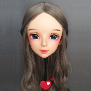 (Shi-10)Female Sweet Girl Resin Half Head Kigurumi BJD Eyes Crossdress Cosplay Japanese Anime Role Lolita Mask With Eyes And Wig