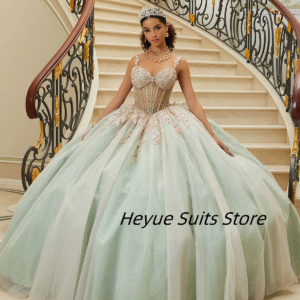 Customized Ball gown Quinceanera Dresse Crystal Bead Sparkling Chiffon Metal Embroidery Diamond Gown vestidos de 15 quinceañeras
