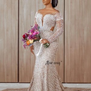 Chic Off Shoulder Long Sleeve Wedding Dress 2025 New Women Pearls Beaded Bridal Gowns For Black Girl Customized Robe de Mariée