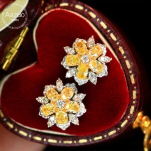 Aazuo High Quality Real 18K Solid White Gold Real Yellow Diamonds Flower Stud Earring Gifted For Women Wedding Party Au750