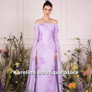 Customized Purple 3D Flower Luxury Evening Dresses Bead Birthday Party Dresses Saudi Arabi فساتين سهرة Prom Dresses Customized