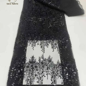 Black African Mesh Lace African Lace Fabric High Quality 5 Yards Sequin Embroidery Nigerian French Tulle Lace Fabric For Wedding