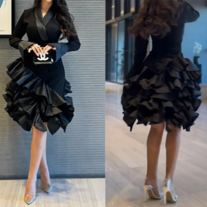 Classic V-Neck Satin Tiered A-Line Mini Formal Evening Dresses Birthday Party Prom Gowns Customized