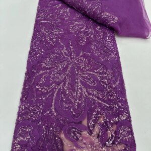 African Beaded Embroidery Lace Fabric French Fabric 2024 High Quality Sequence Beads French Mesh Sequence For Sewing