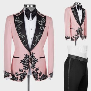 Men Suits Tuxedo Applique Sequins Shawl Lapel One Button Customized 2 Pieces Blazer Pants Tailored Party Groom Fashion