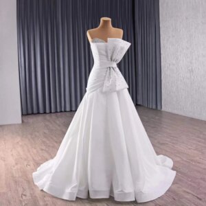 Vestido De Boda Civil Sweetheart Sleeveless Lace Up Back Bow Crystal Bridal Customized Wedding Dress Mermaid