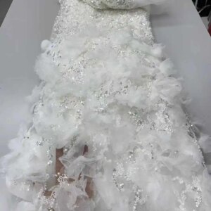 New Design Popular 3D Flower High End Luxury Beads Net Lace French Sequins Tulle Lace Nigerian Fabric for Evening Dress ZX80