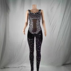 2025 New Clothing Black Stretch Mesh Glitter Diamond Maternity Jumpsuit Fashionable Sexy Mom Party High-end Performance Dress