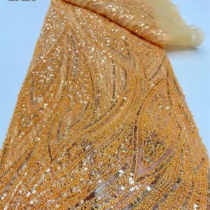 High-Quality African Sequined Beaded Lace Fabric 2025 Nigerian Embroidered Groom Handmade 5 Yards for Women’s Party Dresses Sew