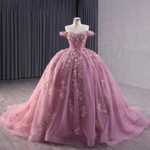 Vestidos De 15 Off Shoulder Sweetheart Appliques Sequined Lace Up Back Pink Luxury Long Dress For Special Occasions