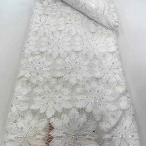 African Sequins Lace Fabric 2025 High Quality Tulle Lace French Nigerian Net Beaded Lace Fabric For Sewing Wedding Dress