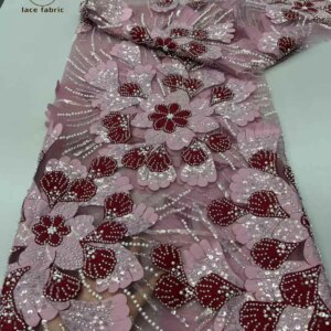 Flower Embroidery African Beaded Lace Fabric 2025 Groom Nigerian French Sequins Net Beads Lace Fabrics for Evening Party Dress