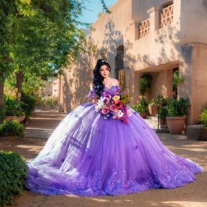 Customized Shiny Purple Off Shoulder Quinceanera Dress Lace applique crystal flower Tull trailing vestidos de 15 Quinceanera