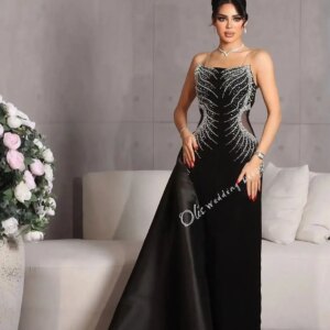 customized Elegant Mermaid Prom Dresses Strapless Sleeveless Pleated Beadings Floor Length Party Dresses Evening Dresses2025