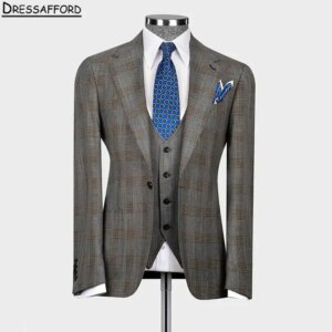 Gray Striped Formal Wedding Suits Men’s Business Suit 3 Pieces (Jacket+Vest+Pants) Man Tuxedo Groom Wear