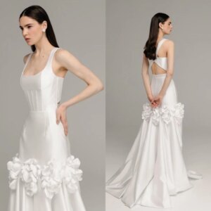 Customized Evening Satin Flower Draped Pleat Graduation A-line Square Collar Bespoke Occasion Gown Long Dresses Saudi Arabia