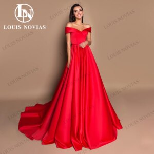LOUIS NOVIAS Satin Evening Dresses For Women Elegant Boat Neck Party Dresses Off the Shoulder Sweep Train 2024 Vestidos De Noche