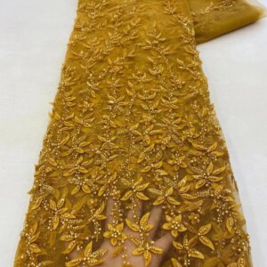 Luxurious African Net Mesh Lace Fabric 2023 Beads Embroidery Sequins French Tulle Lace For Wedding Dress Sewing Material PL044-3