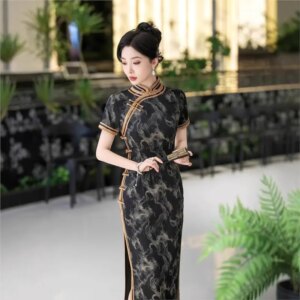 Cheongsam new Chinese female sense of daily national style dress temperament long