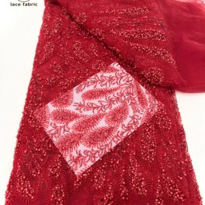 Red French Sequins Net Lace Fabric 2025 High Quality African Beaded Lace Fabric Nigerian Embroidery Wedding Party Lace Fabric