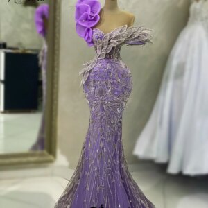 Elegant Dubai Beads Mermaid Formal Evening Dresses Crystal 3D Appliques Arabic Prom Dress Wedding Party Gowns Robe De Soiree