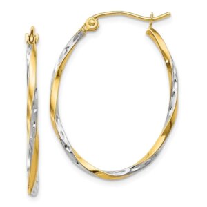 10K w Rhodium Oval Hinged Hoop Earrings