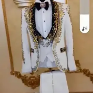 White Men’s Suits Fashion 3 Pieces Sets Jacket Vest Pants Sequined Beaded Groom Prom Blazers Decoration Tuxedos Men