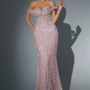 Elegant Off-shoulder Beaded Evening Dress 2025 Romantic Sleeveless Evening Gown Graceful A-line Shiny Floor-length Dress Customi