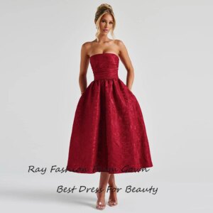 Jacquid Satin Cocktail Prom Dresses فساتين سهرة With Elegant Straps For Women Strapless Formal Occasion Vestidos De Fiesta
