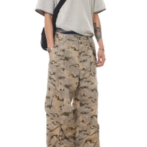 American Retro Desert Camouflage Multi-Pocket Machete Overalls Niche Profile Wide Leg Paratrooper Casual Pants Men