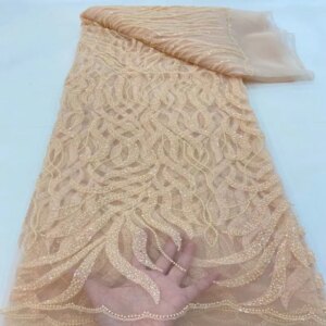 Luxury French Lace Nigeria Handmade Beads Lace Fabric Embroidery African Sequence Lace Fabrics For Wedding TS1341