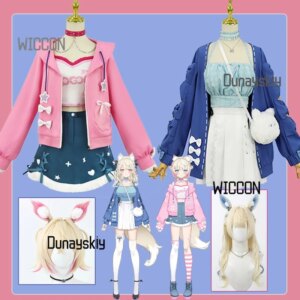 Hololive EN Fuwawa Mococo Anime Vtuber Cosplay Costume: New Fuwa Moco Outfit Suit, Wig, Party Dress, and Coat ,Abyssgard