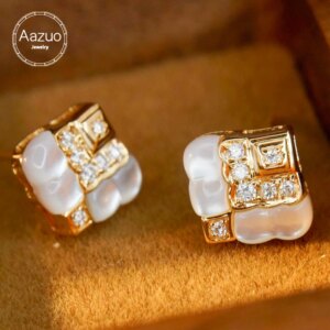 Aazuo 18K Real Jewelry Set Earring Yellow Gold Natural MOP Real Diamonds Luxuly Gift For Women Engagement Wedding Party