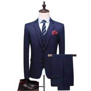 Checkered formal striped fashionable 3-piece men’s wedding costume groomsman wedding banquet